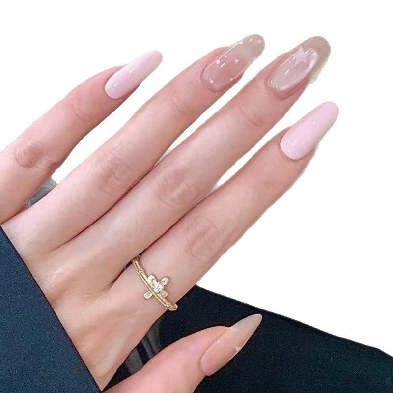 Stylish Press-On Nail Art Set with Star Accents Bowlift