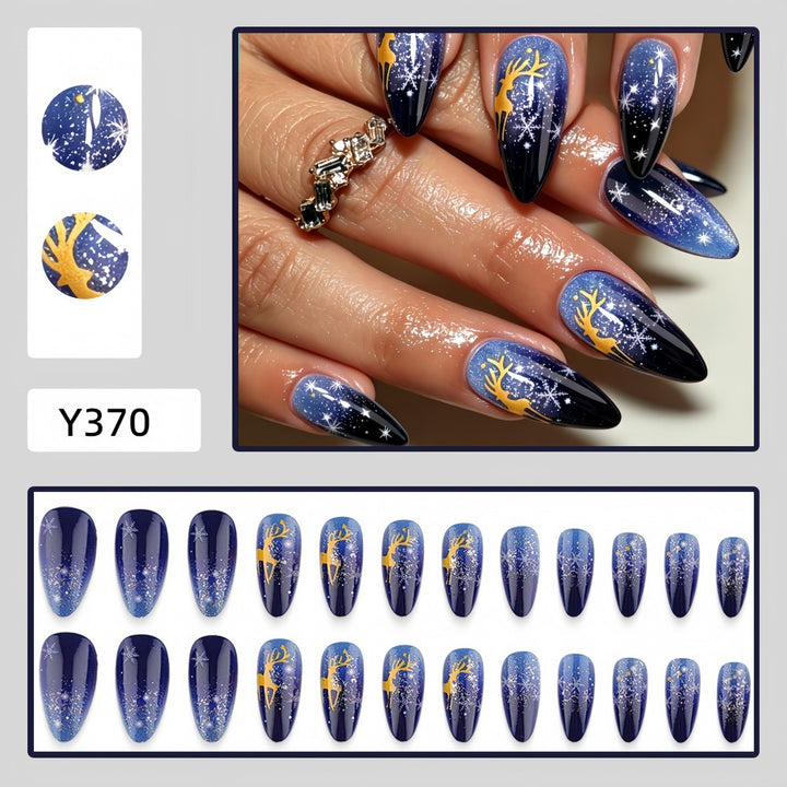 Artificial Nails in Elegant Winter Design with Sparkling Accents Bowlift