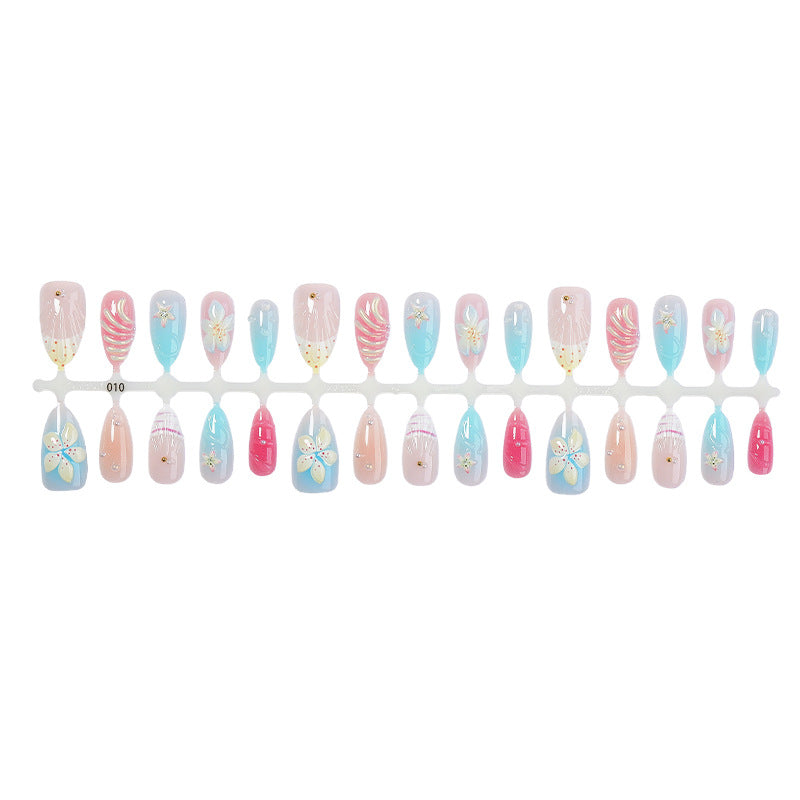 Artificial Nail Set with Floral Designs and Glittering Accents Bowlift