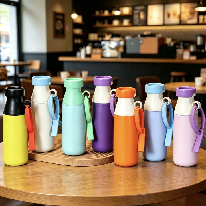 Women insulated water bottle with practical carrying strap Bowlift