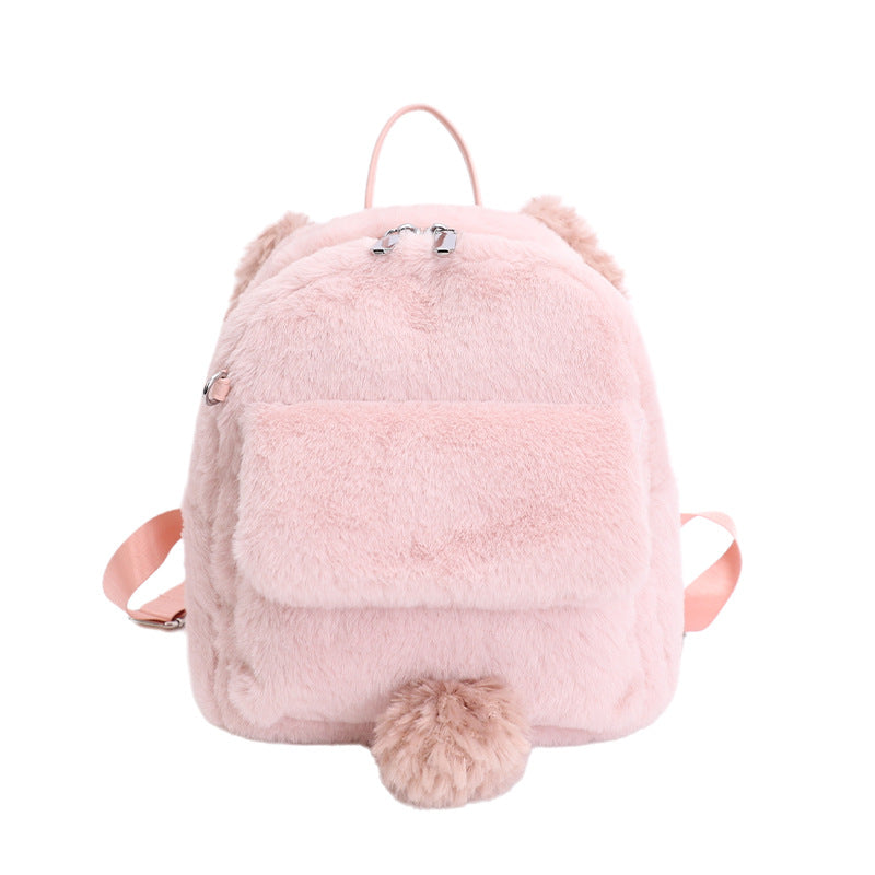 Plush backpack with cute animal ears and pompom Bowlift