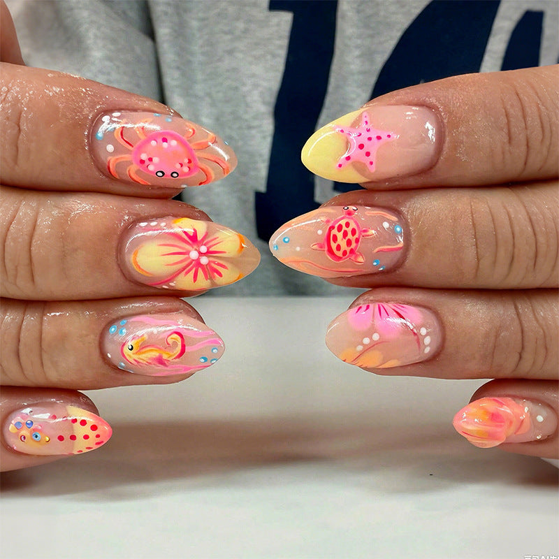 Artistic Press-On Nail Set with Floral and Colorful Designs Bowlift
