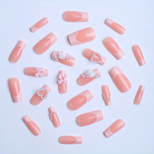 Artificial nail set with romantic 3D heart and flower decorations Bowlift