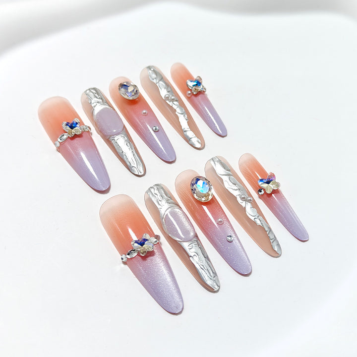 Elegant Nail Art with Rhinestone Accents Bowlift