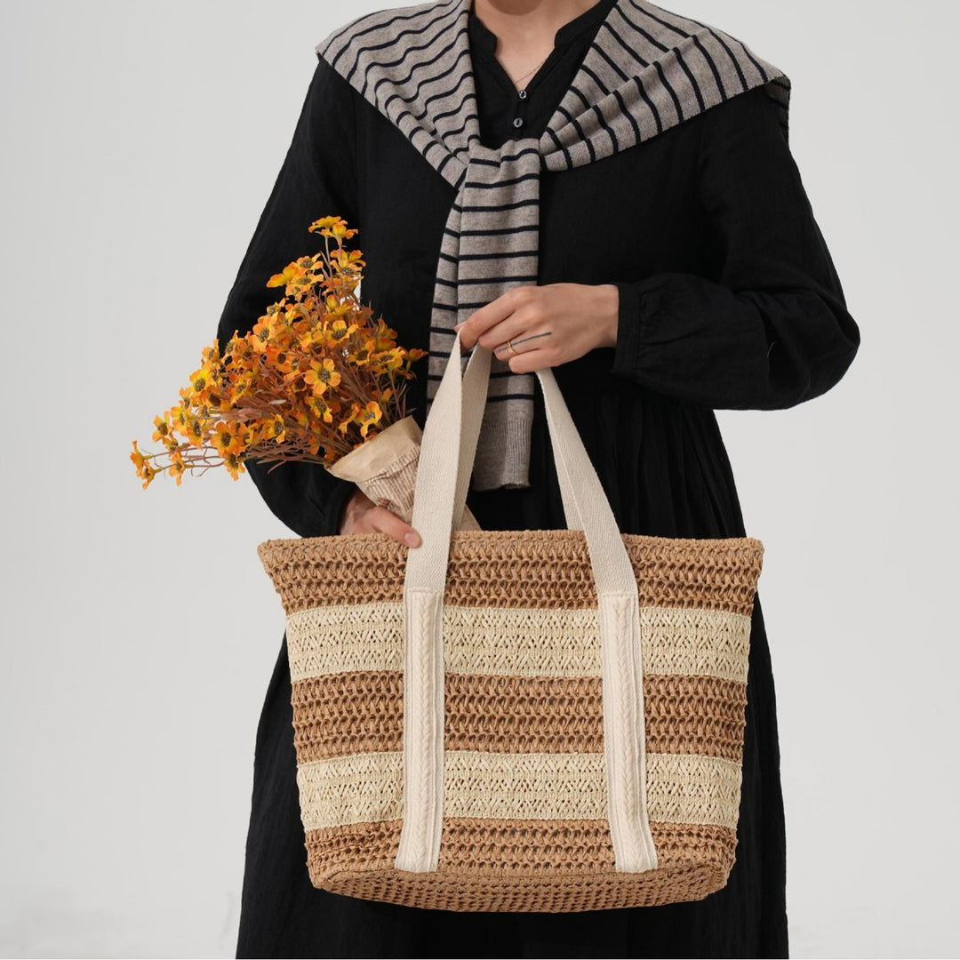 Handcrafted beach bag with distinctive striped design Bowlift