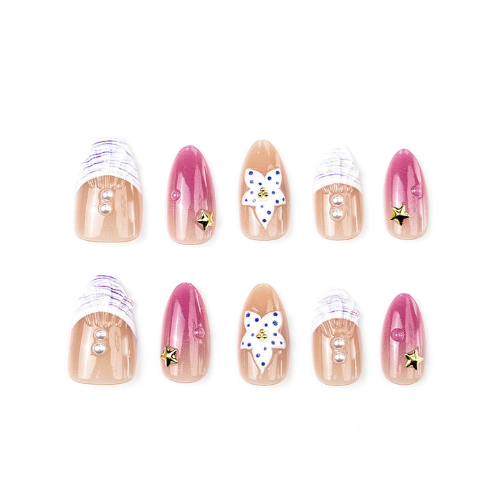 Artistic Press-On Nail Set with Star and Shell Accents Bowlift