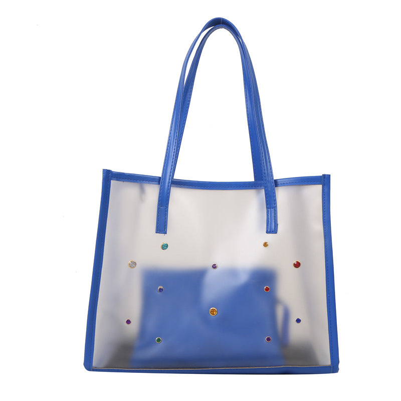 Transparent Fashion Tote Bag with Decorative Gems