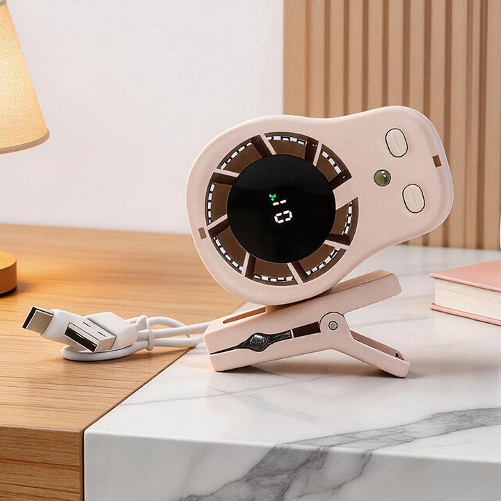 Women's Compact Clip Fan with LED Temperature Display Bowlift