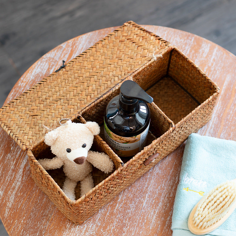 Handcrafted Rectangular Woven Storage Box with Dividers Bowlift