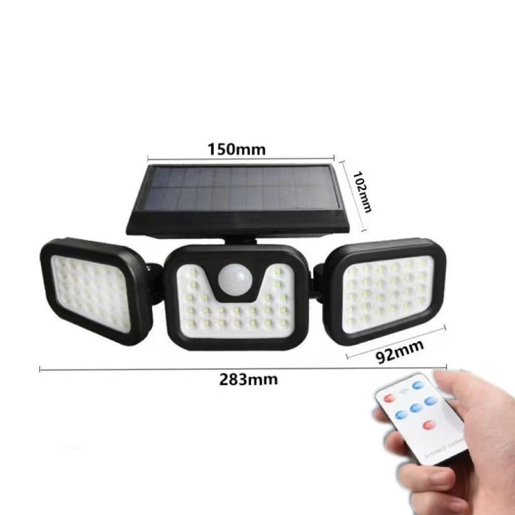 Outdoor Solar Triple-Head LED Security Floodlight With PIR Motion Sensor And Adjustable Swivel Mounts Bowlift