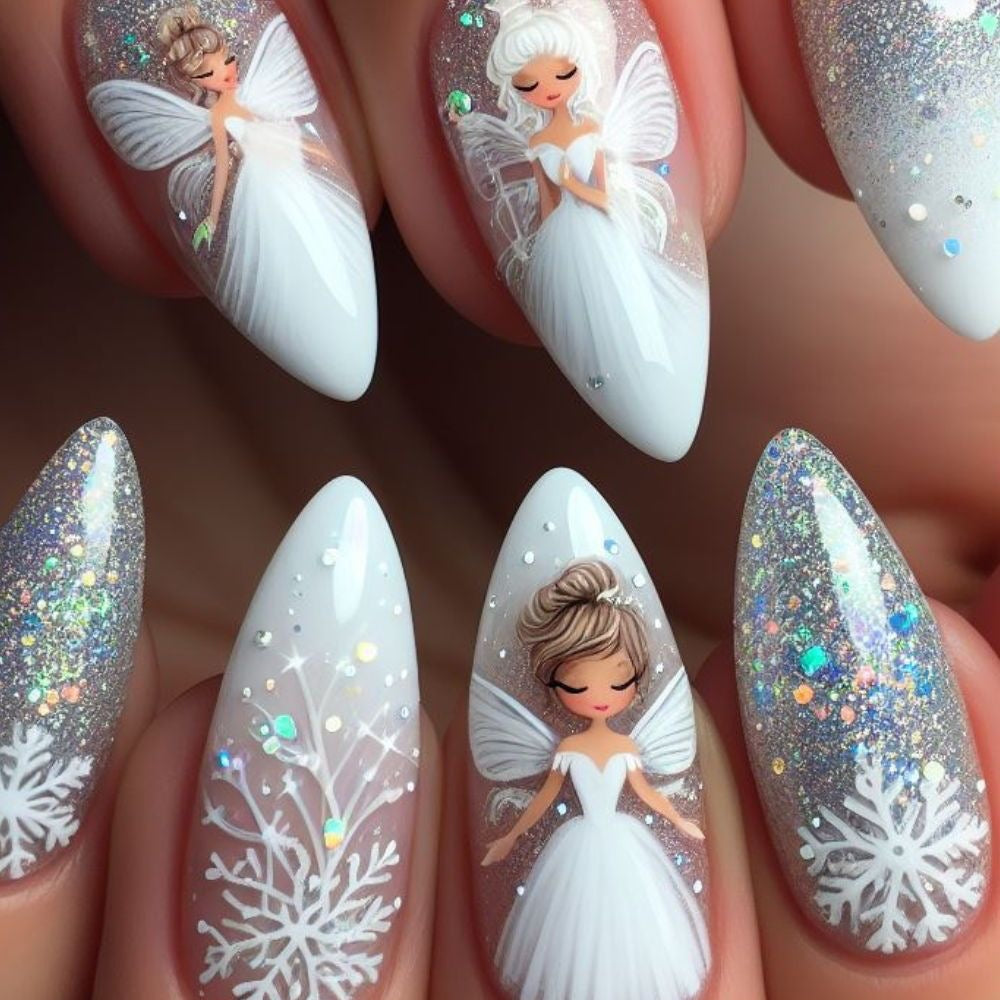 Nail art set with enchanting fairy motifs and glitter accents Bowlift