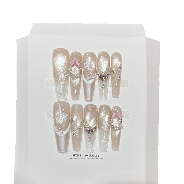 Decorative Stiletto Press-On Nail Set with Rhinestone and Glitter Accents Bowlift
