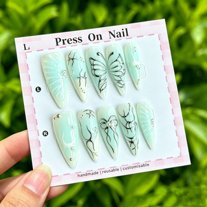 Customizable Floral Press-On Nail Art Set  1791774431