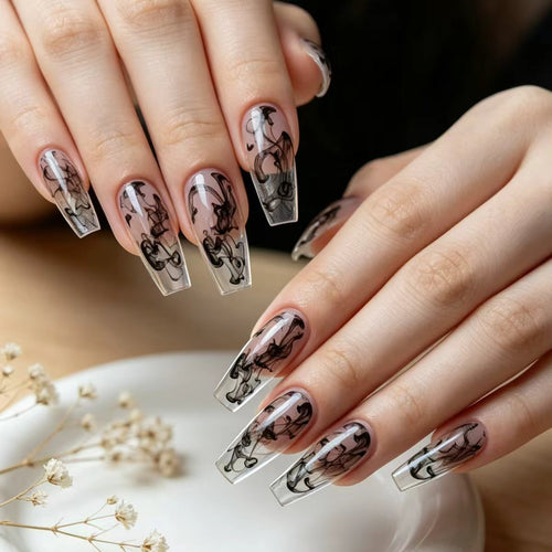 Artificial nails with modern transparent marble effect Bowlift