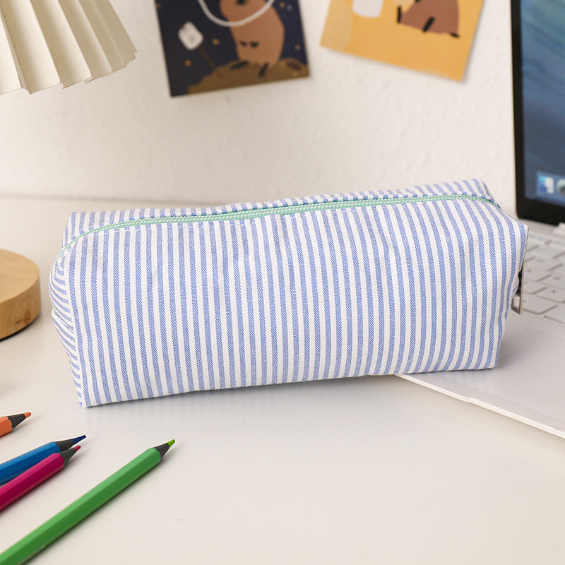 Striped Canvas Pencil Case and Stationery Organizer with Top Zipper Bowlift