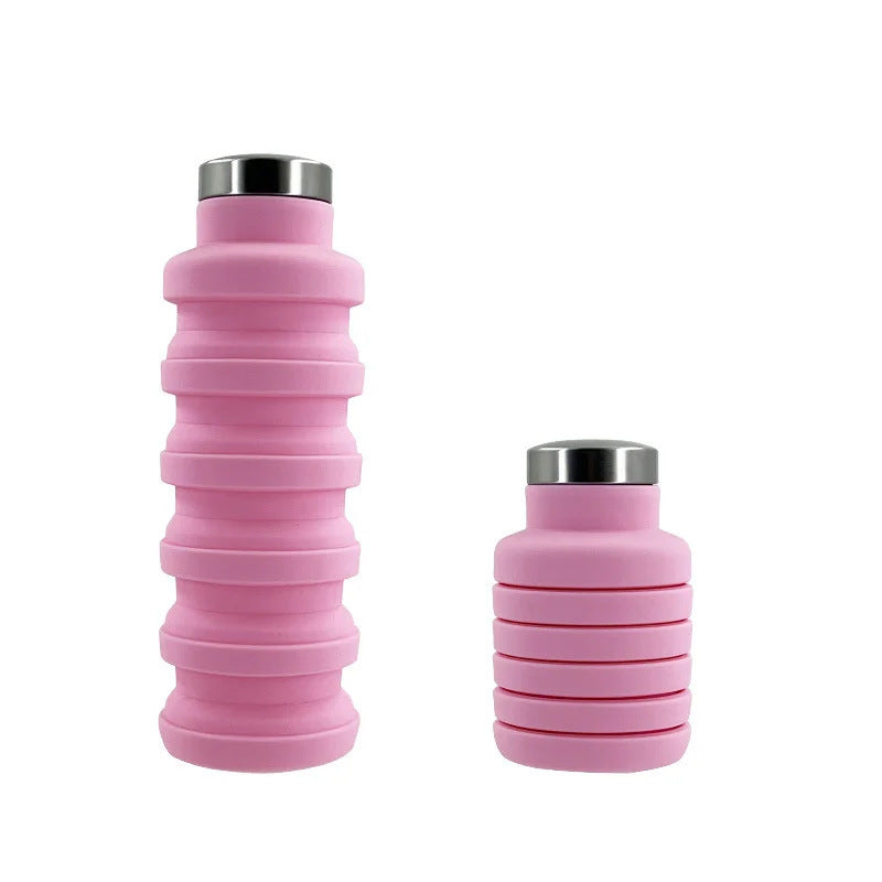 Collapsible Silicone Travel Water Bottle with Stainless Steel Cap and Carabiner Bowlift