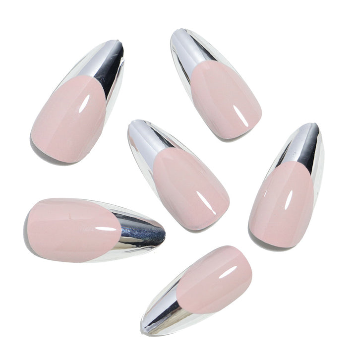 Glossy Stiletto Press-On Nail Set with Silver Accents Bowlift