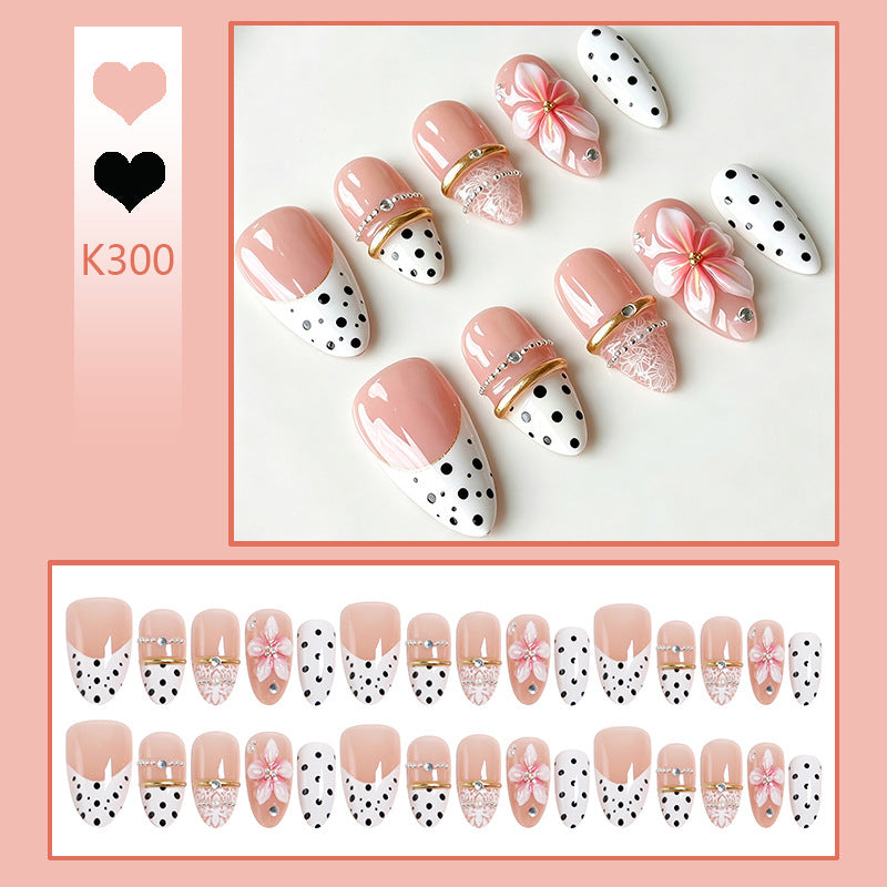 Artificial nail set with elegant flower and dot patterns Bowlift