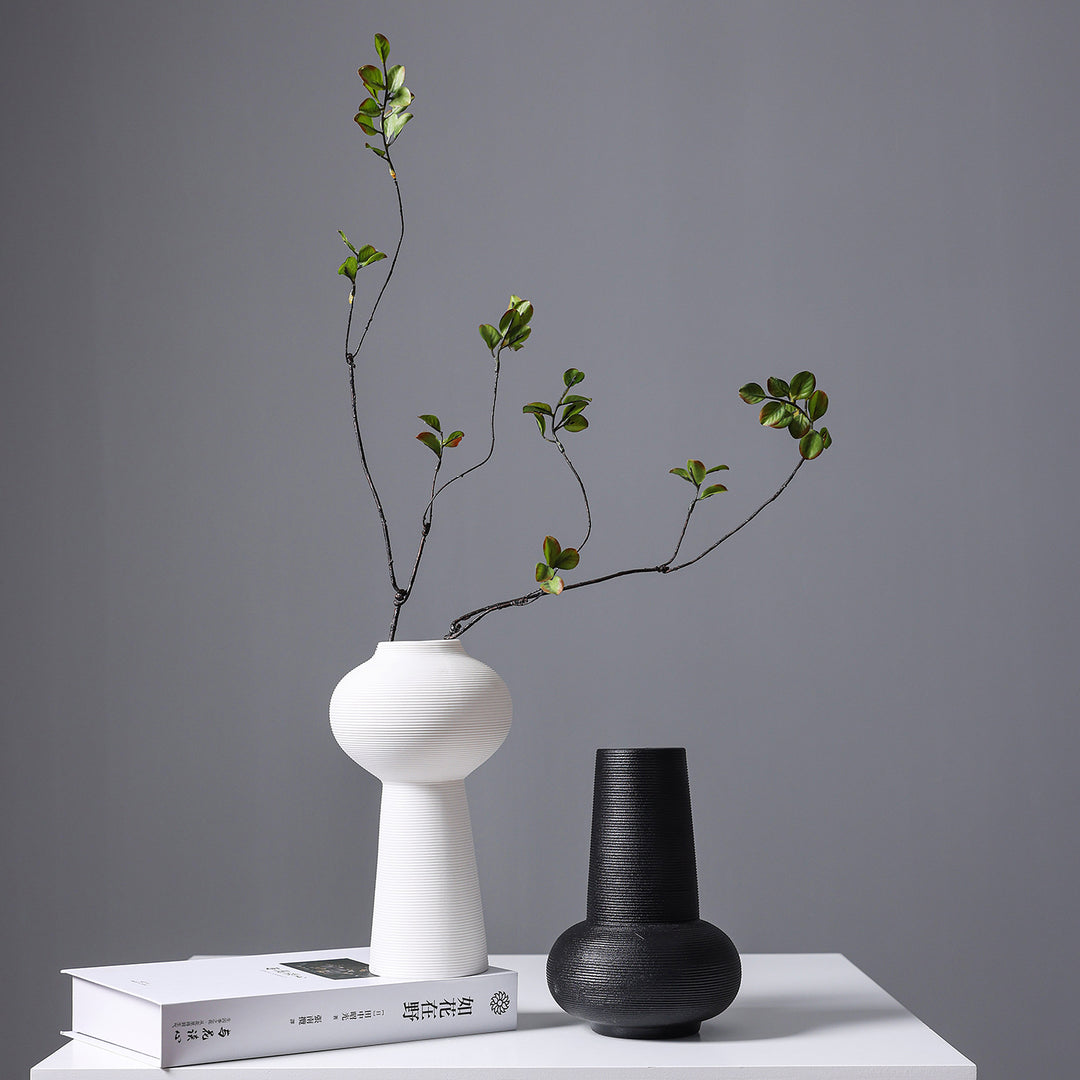 Modern Minimalist Ribbed Ceramic Vase