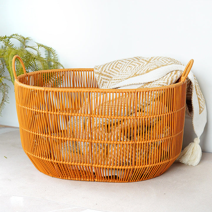 Women Braided Storage Basket with Practical Handles Bowlift