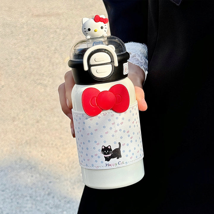 Women's creative water bottle with interactive lid and cute Bowlift design