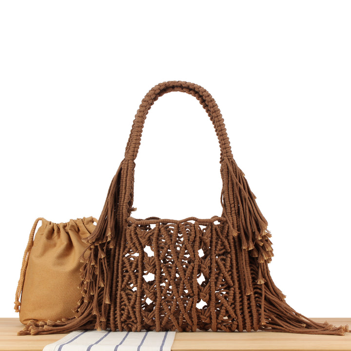 Macrame crossbody bag with fringes and inner pocket Bowlift