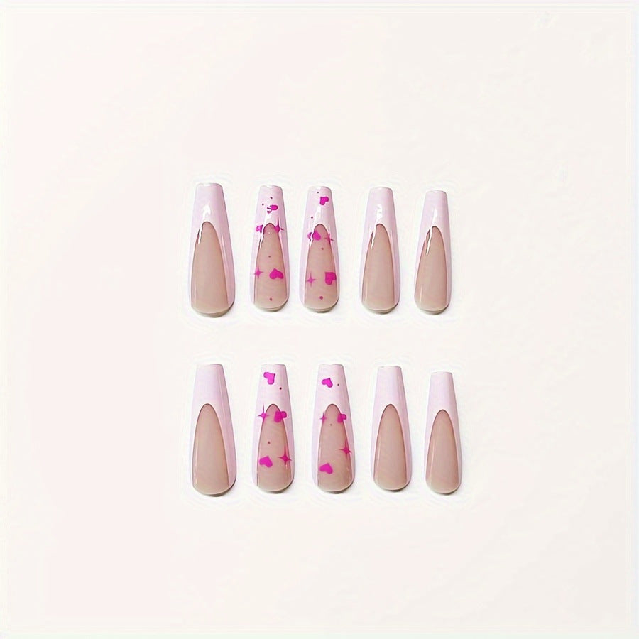 Decorative Heart-Themed Press-On Nail Art Bowlift