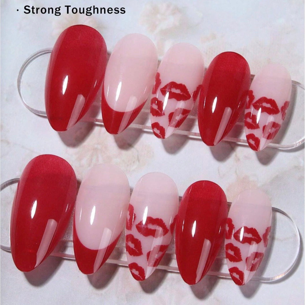 Artificial nail set with elegant kiss motif and glamorous finish Bowlift