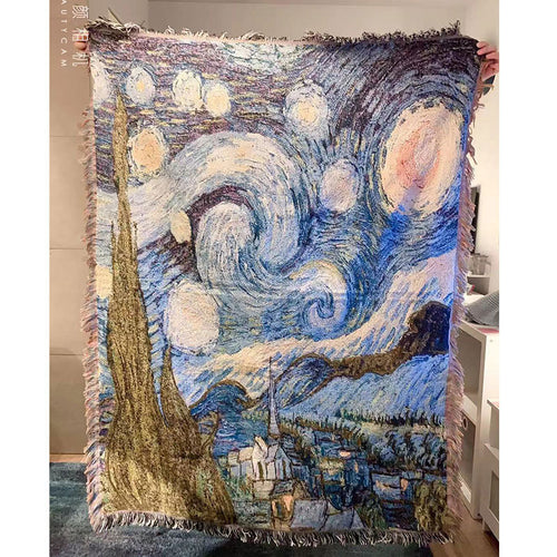 Starry Night Woven Tapestry Throw Blanket