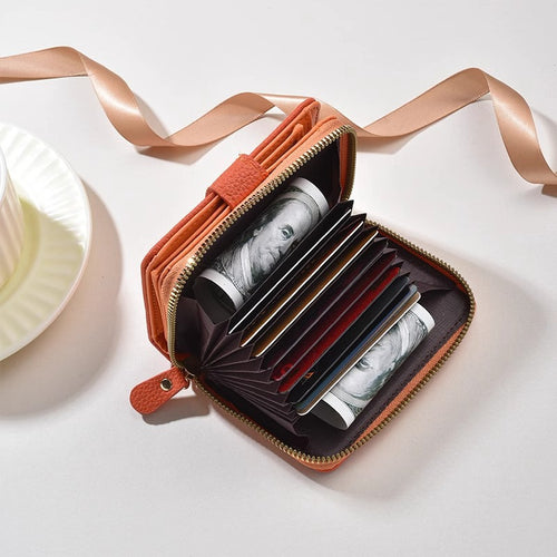 Textured Leather Zippered Card Organizer Bowlift