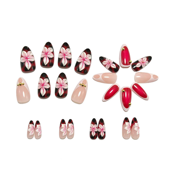 Nail set with elegant floral accents and high gloss finish Bowlift