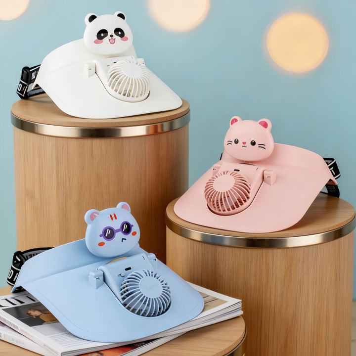 Women's Portable Neck Fan with Cute Bear Design Bowlift