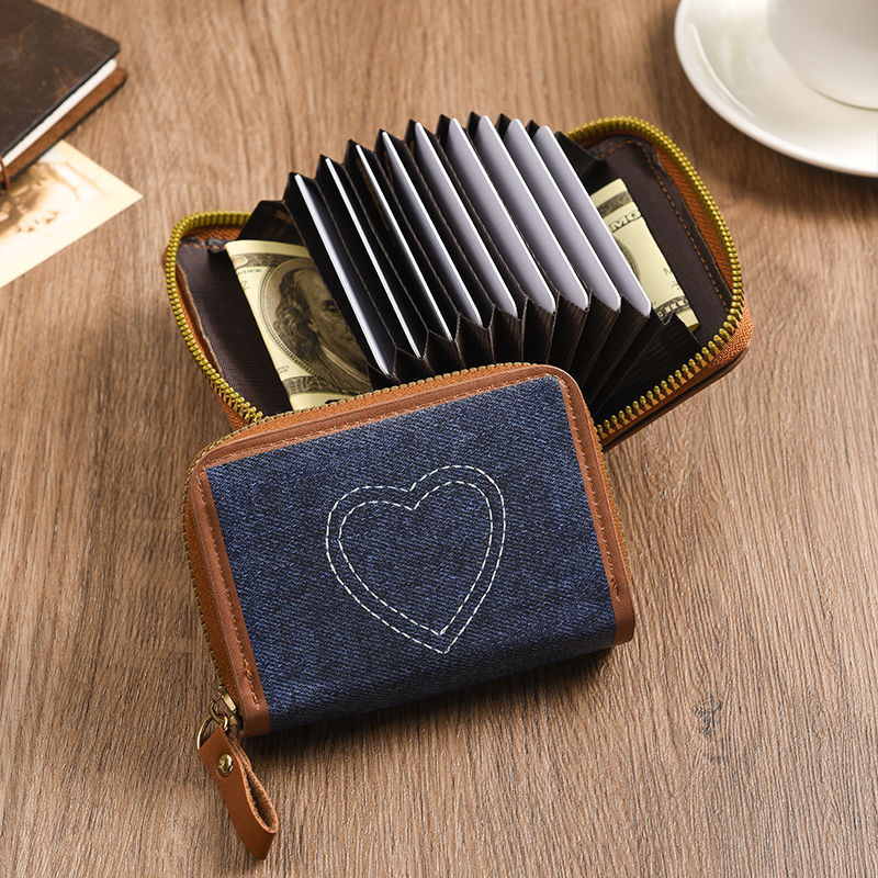 Zip-Around Denim Heart Coin Wallet Bowlift