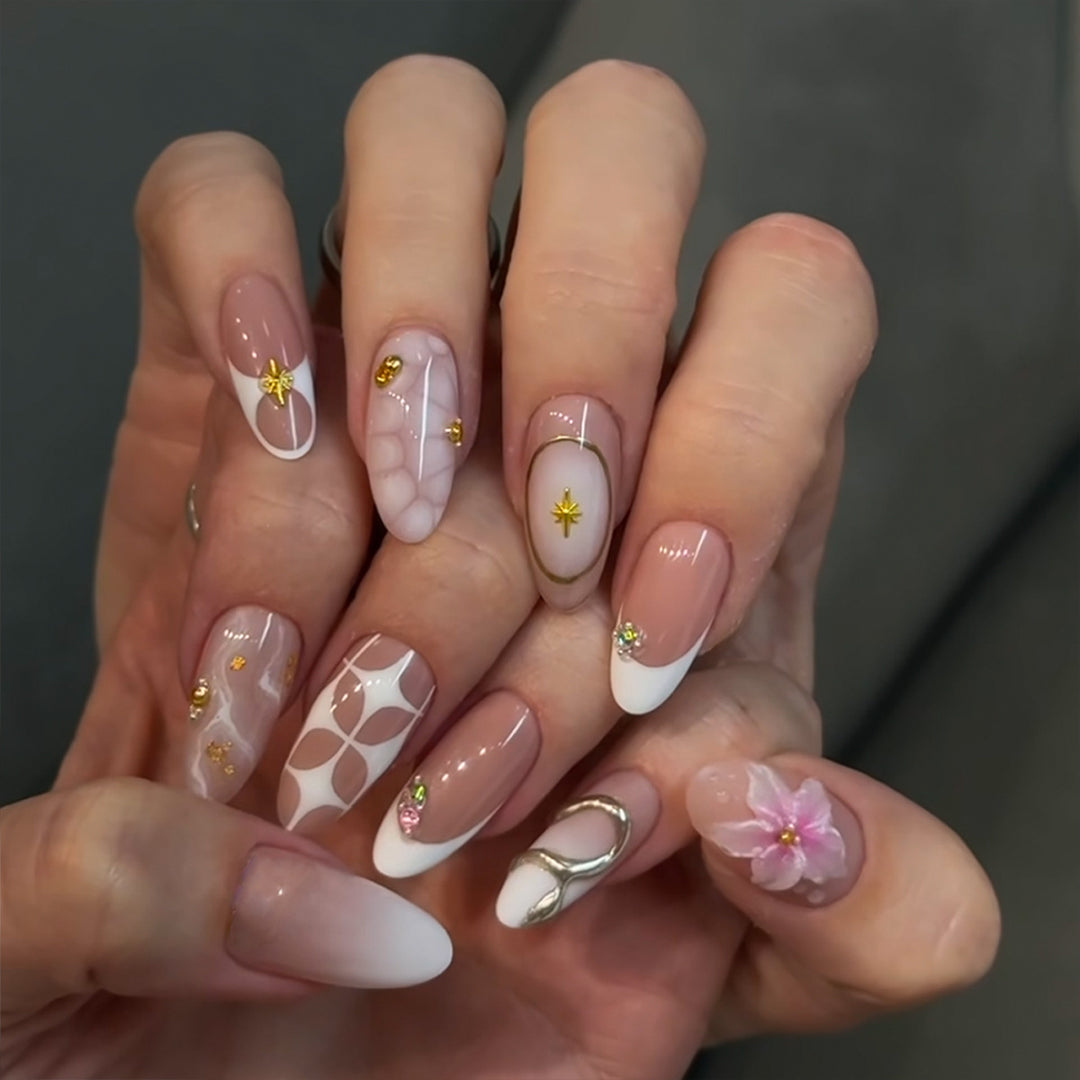 Artificial nails with luxurious 3D decorations and creative designs Bowlift
