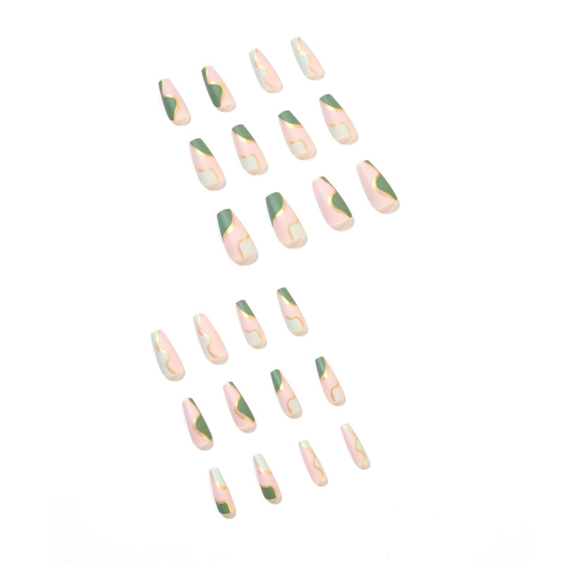 Artful Nail Extensions with Elegant Gold Decoration Design Bowlift