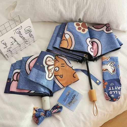 Ladies Folding Umbrella with Cute Dog Designs Bowlift