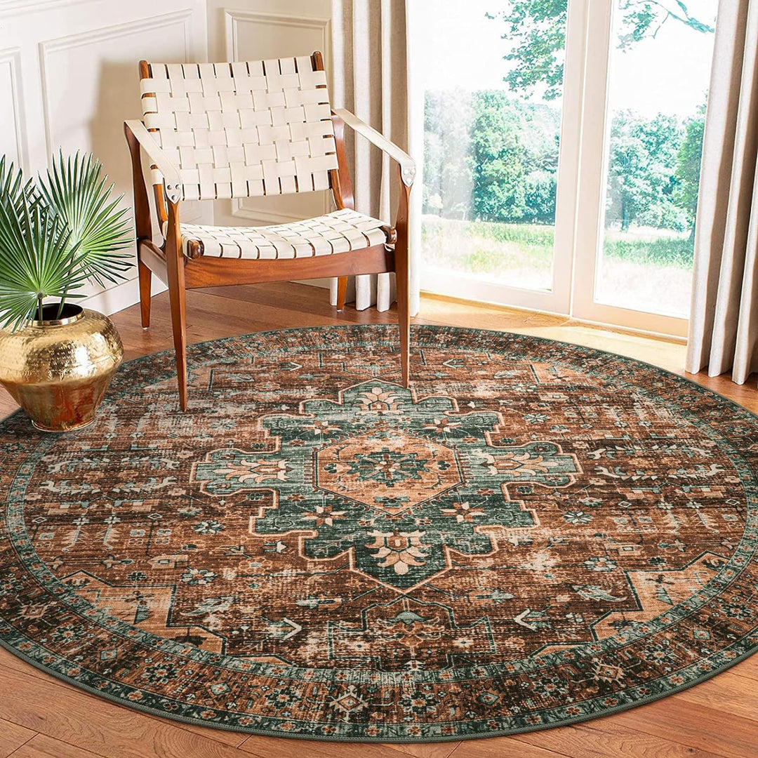 Round Vintage Floral Carpet