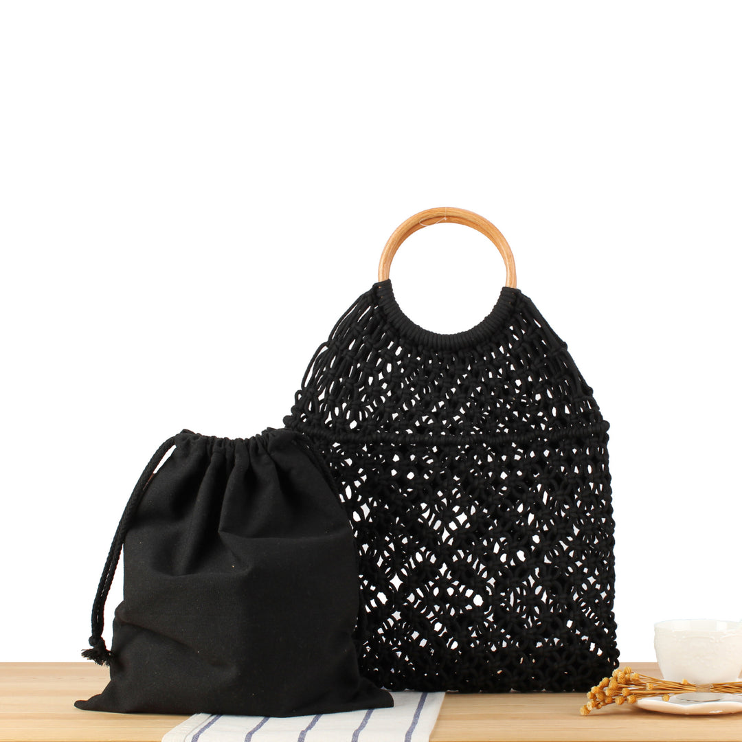 Macrame Tote Bag with Wooden Handle Bowlift