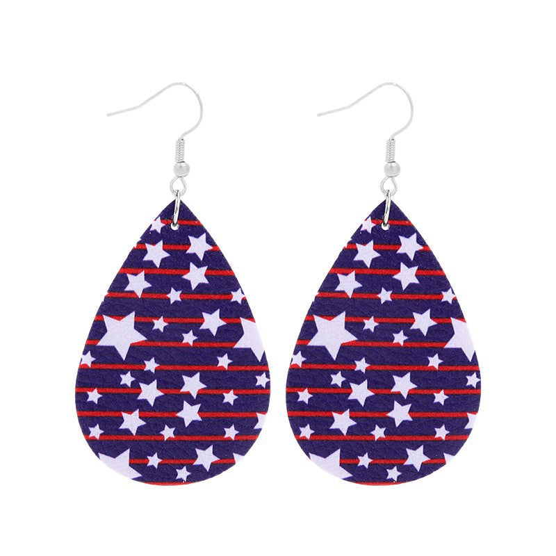 Women's lightweight drop earrings with stars-and-stripes design made of vegan leather Bowlift