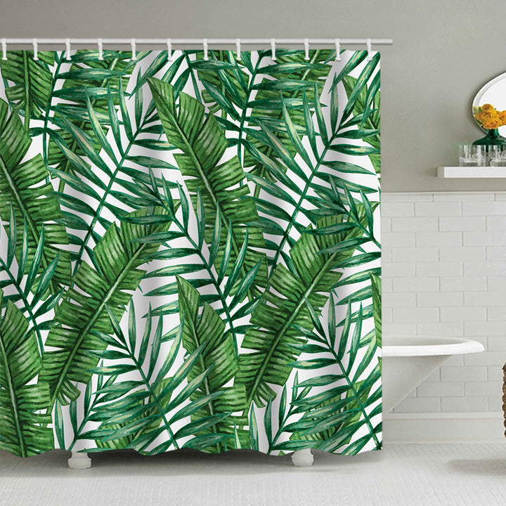 Tropical Leaf Print Shower Curtain Bowlift