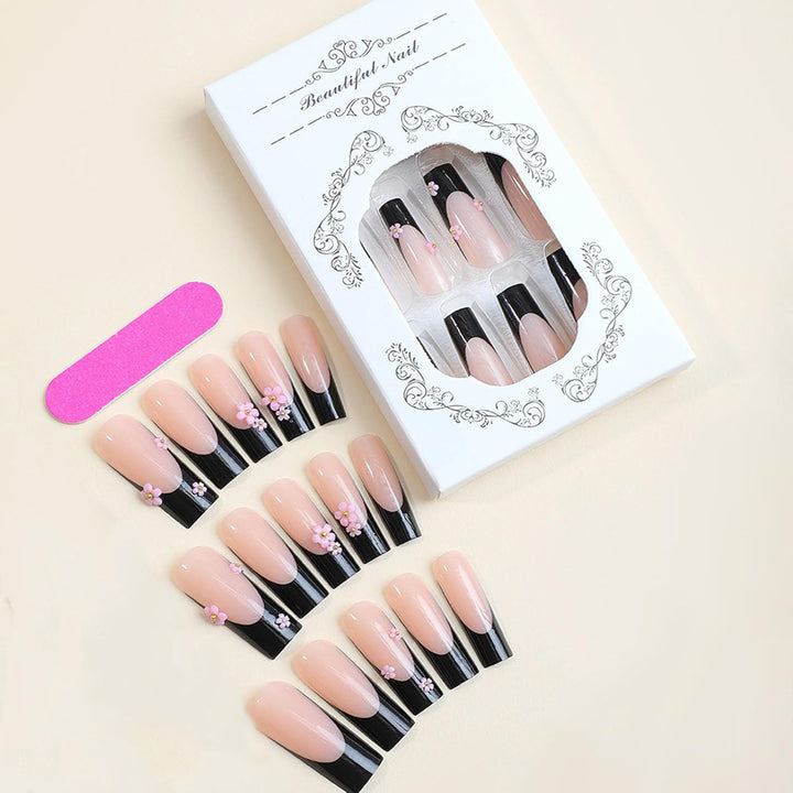 Artificial nail set with elegant flower applications Bowlift
