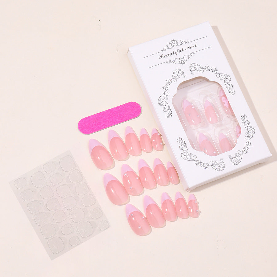 Premium False Nail Set with Elegant French Tip Design Bowlift