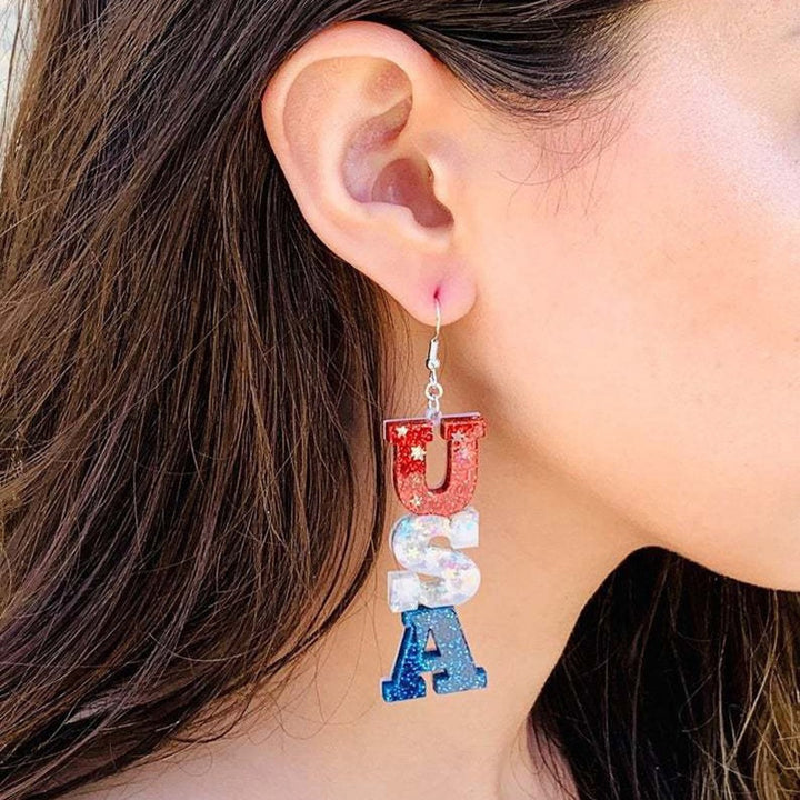 Women’s letter earrings made of resin with glitter effect and pendants Bowlift
