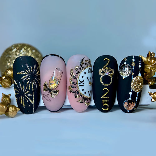 Festive New Year Themed Press-On Nail Art Bowlift