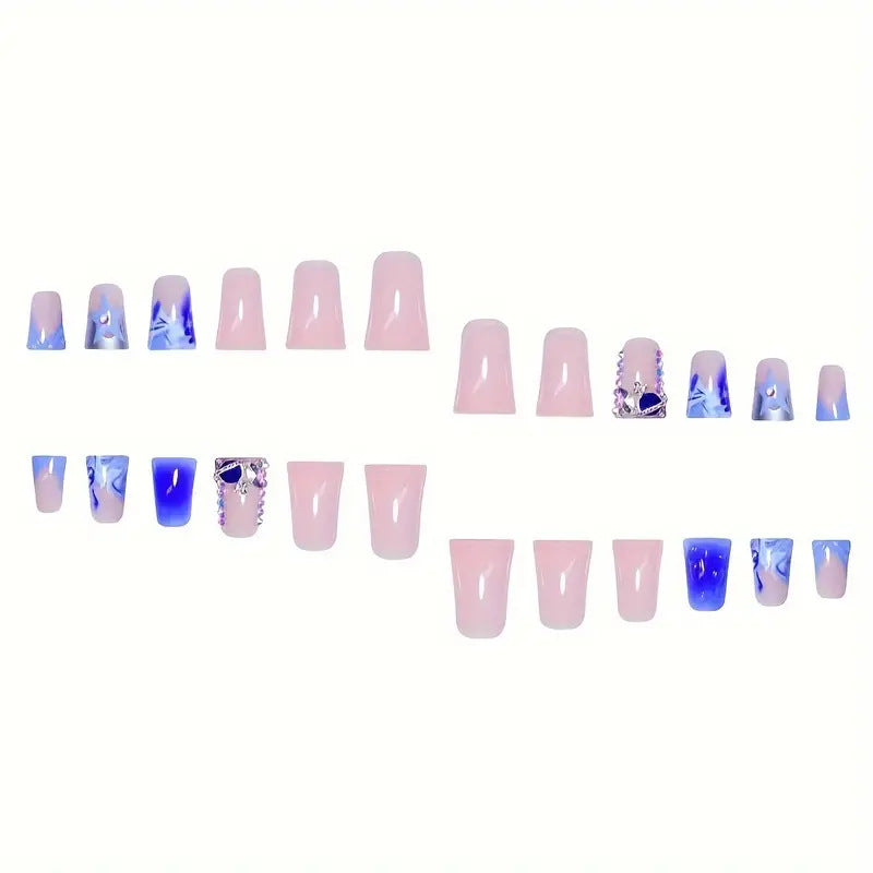 Artistic Acrylic Press-On Nail Set with Gem Accents Bowlift