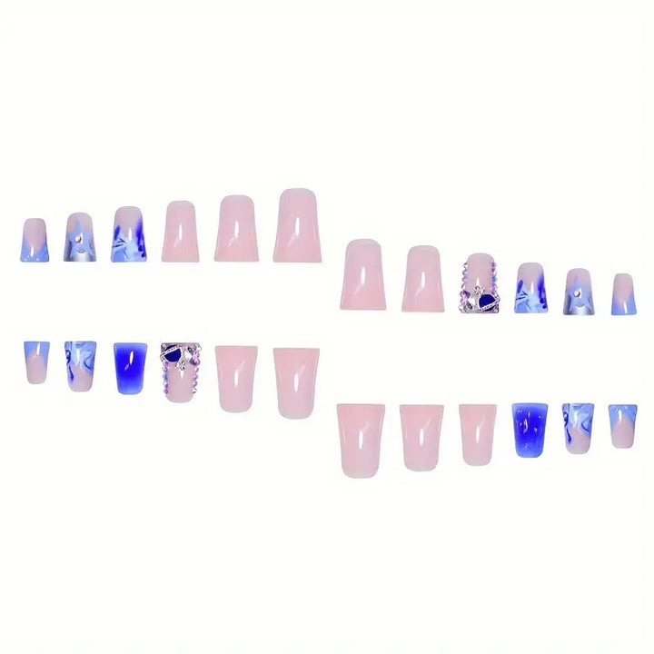Artistic Acrylic Press-On Nail Set with Gem Accents Bowlift
