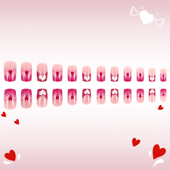 Heart-Embellished Press-On Nail Art Bowlift