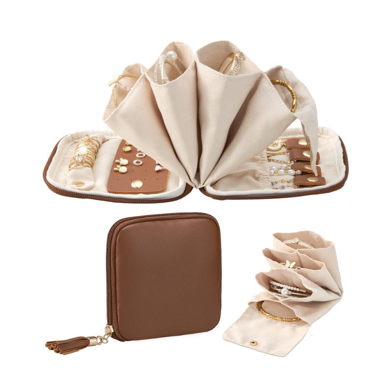 Travel Foldable Jewelry Organizer Case with Ring Rolls Earring Slots Necklace Hooks Bowlift