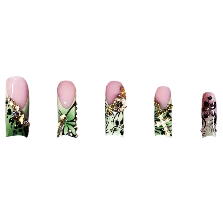 Decorative Floral Press-On Nails with Gem Accents Bowlift
