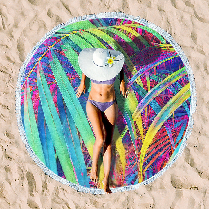 Round beach towel with vibrant tropical pattern Bowlift